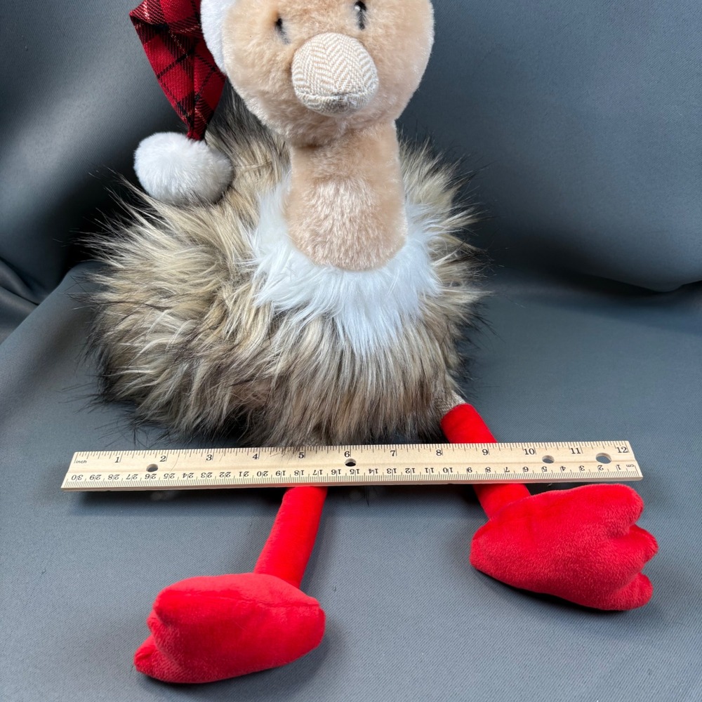 Pier 1 Imports Plush Ostrich Holiday Decor Tan Red Santa Hat Christmas 12" - Picture 9 of 16